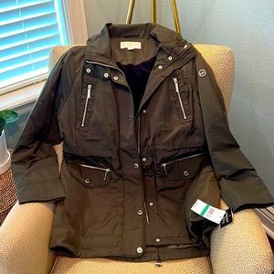 Petite Hooded Anorak dark olive green raincoat from Michael Kors.